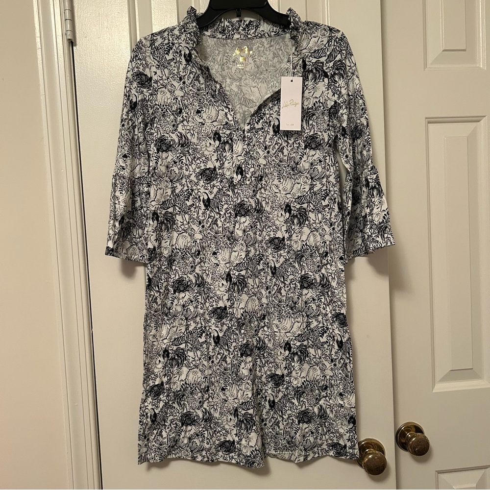 Lilly Pulitzer Hayes Dress Onyx Animal Magnetism Black White Safari Size XS NWT